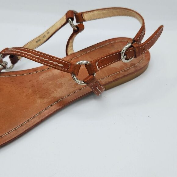 Coach Rue Dog Leash Flat Sandals Women’s 10 Brown Leather Silver Hardware Thong - Picture 3 of 8